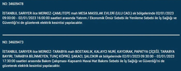 İstanbullular dikkat! Hangi ilçelerde elektrik kesintisi olacak 19