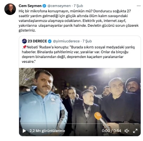 CNN Türk Cem Seymen'den istifasını istedi. Hükümeti eleştiren deprem twitleri atmıştı 10