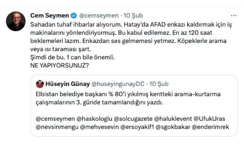 CNN Türk Cem Seymen'den istifasını istedi. Hükümeti eleştiren deprem twitleri atmıştı 23