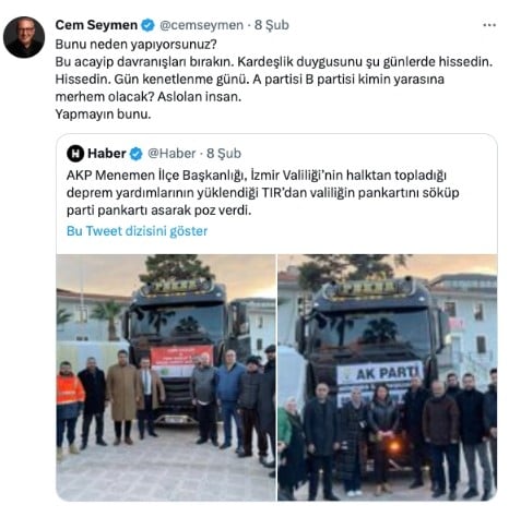 CNN Türk Cem Seymen'den istifasını istedi. Hükümeti eleştiren deprem twitleri atmıştı 16