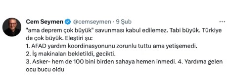 CNN Türk Cem Seymen'den istifasını istedi. Hükümeti eleştiren deprem twitleri atmıştı 20