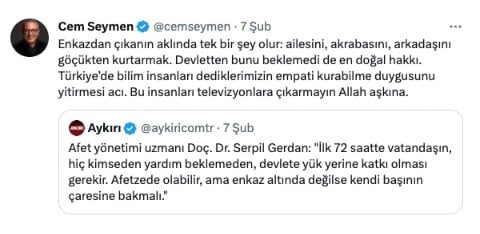 CNN Türk Cem Seymen'den istifasını istedi. Hükümeti eleştiren deprem twitleri atmıştı 14