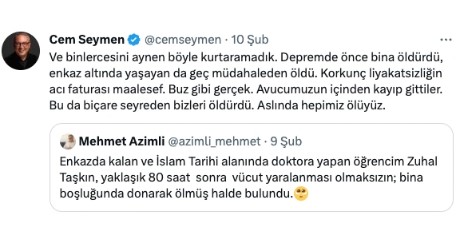CNN Türk Cem Seymen'den istifasını istedi. Hükümeti eleştiren deprem twitleri atmıştı 25