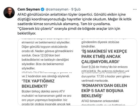 CNN Türk Cem Seymen'den istifasını istedi. Hükümeti eleştiren deprem twitleri atmıştı 21
