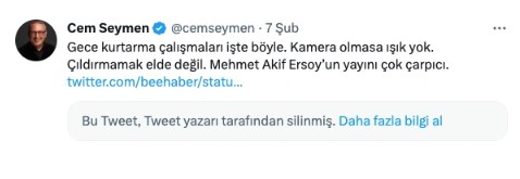 CNN Türk Cem Seymen'den istifasını istedi. Hükümeti eleştiren deprem twitleri atmıştı 15