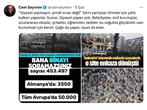 CNN Türk Cem Seymen'den istifasını istedi. Hükümeti eleştiren deprem twitleri atmıştı 19