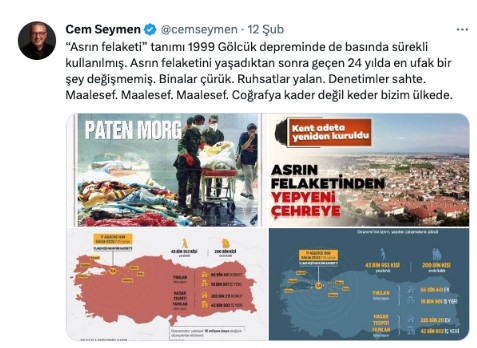 CNN Türk Cem Seymen'den istifasını istedi. Hükümeti eleştiren deprem twitleri atmıştı 29