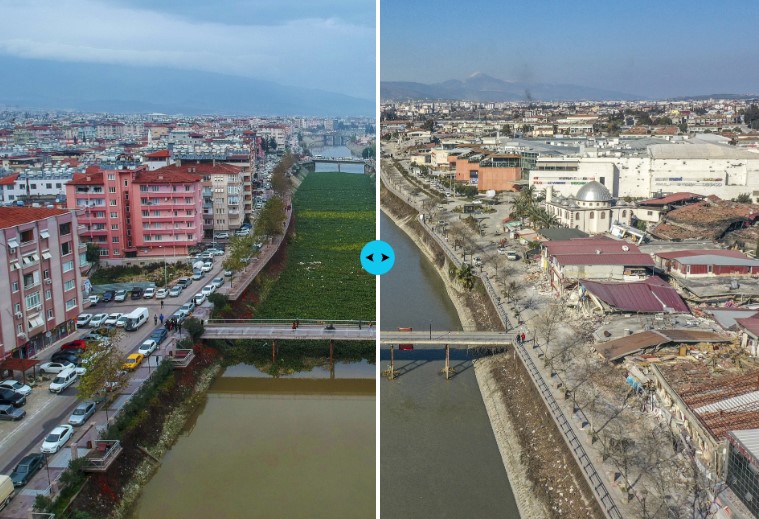 Deprem öncesi ve sonrası fotoğraflar yıkımın boyutunu gözler önüne serdi 12