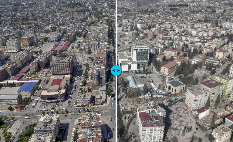 Deprem öncesi ve sonrası fotoğraflar yıkımın boyutunu gözler önüne serdi 13