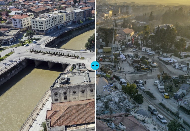Deprem öncesi ve sonrası fotoğraflar yıkımın boyutunu gözler önüne serdi 2
