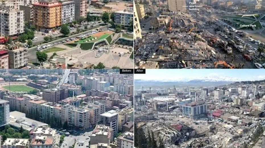 Deprem öncesi ve sonrası fotoğraflar yıkımın boyutunu gözler önüne serdi 7