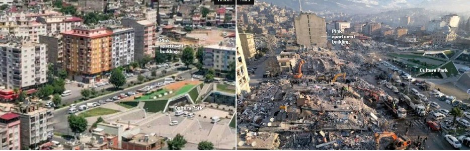Deprem öncesi ve sonrası fotoğraflar yıkımın boyutunu gözler önüne serdi 14