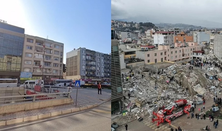 Deprem öncesi ve sonrası fotoğraflar yıkımın boyutunu gözler önüne serdi 19