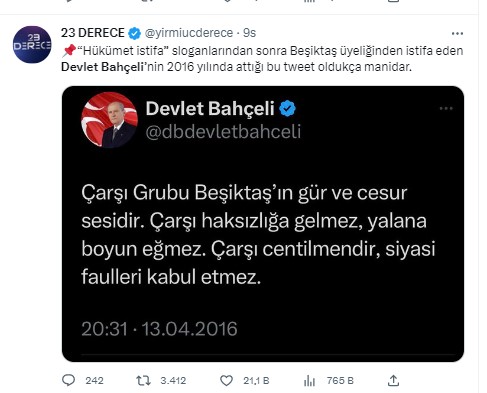 Türkiye Beşiktaş'tan istifa eden Devlet Bahçeli'yi konuşuyor. Beşiktaş taraftarı 'Hükümet istifa' diye bağırdı Bahçeli Beşiktaş'tan istifa etti 63