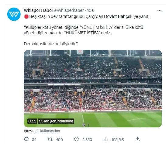 Türkiye Beşiktaş'tan istifa eden Devlet Bahçeli'yi konuşuyor. Beşiktaş taraftarı 'Hükümet istifa' diye bağırdı Bahçeli Beşiktaş'tan istifa etti 62