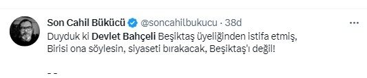 Türkiye Beşiktaş'tan istifa eden Devlet Bahçeli'yi konuşuyor. Beşiktaş taraftarı 'Hükümet istifa' diye bağırdı Bahçeli Beşiktaş'tan istifa etti 54