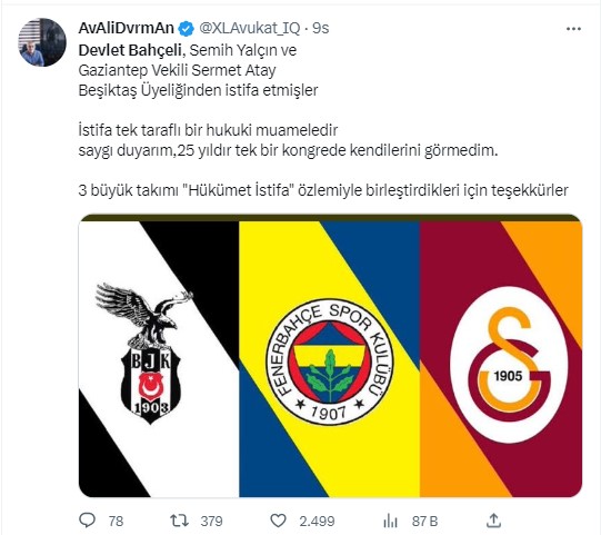 Türkiye Beşiktaş'tan istifa eden Devlet Bahçeli'yi konuşuyor. Beşiktaş taraftarı 'Hükümet istifa' diye bağırdı Bahçeli Beşiktaş'tan istifa etti 2