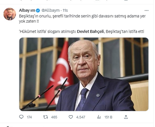 Türkiye Beşiktaş'tan istifa eden Devlet Bahçeli'yi konuşuyor. Beşiktaş taraftarı 'Hükümet istifa' diye bağırdı Bahçeli Beşiktaş'tan istifa etti 56