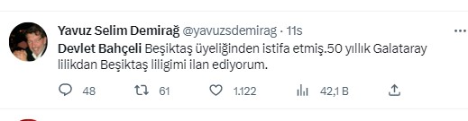 Türkiye Beşiktaş'tan istifa eden Devlet Bahçeli'yi konuşuyor. Beşiktaş taraftarı 'Hükümet istifa' diye bağırdı Bahçeli Beşiktaş'tan istifa etti 61