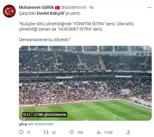 Türkiye Beşiktaş'tan istifa eden Devlet Bahçeli'yi konuşuyor. Beşiktaş taraftarı 'Hükümet istifa' diye bağırdı Bahçeli Beşiktaş'tan istifa etti 21