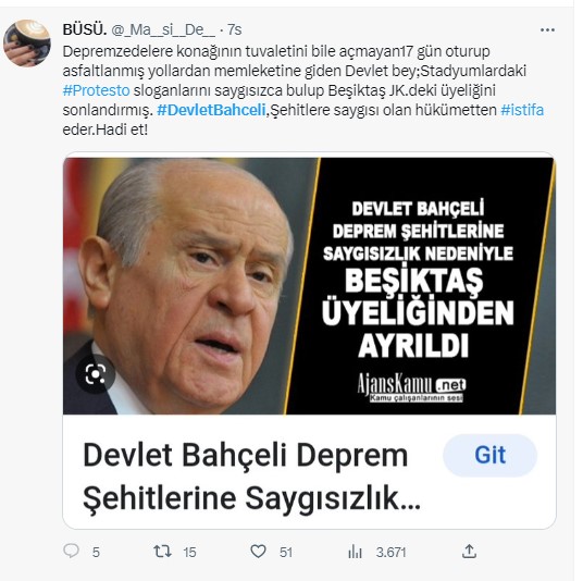 Türkiye Beşiktaş'tan istifa eden Devlet Bahçeli'yi konuşuyor. Beşiktaş taraftarı 'Hükümet istifa' diye bağırdı Bahçeli Beşiktaş'tan istifa etti 14