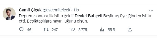 Türkiye Beşiktaş'tan istifa eden Devlet Bahçeli'yi konuşuyor. Beşiktaş taraftarı 'Hükümet istifa' diye bağırdı Bahçeli Beşiktaş'tan istifa etti 4