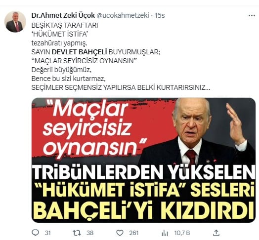 Türkiye Beşiktaş'tan istifa eden Devlet Bahçeli'yi konuşuyor. Beşiktaş taraftarı 'Hükümet istifa' diye bağırdı Bahçeli Beşiktaş'tan istifa etti 65