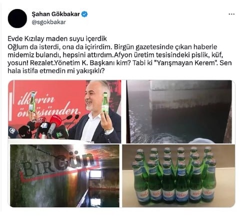 Şahan Gökbakar Kızılay Başkanı'nı köşeye sıkıştırdı. Kızılay'ın maden suyu üretim tesisinin halini paylaştı 6