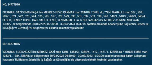 İstanbul'da elektrik kesintisi olacak ilçeler belli oldu 40