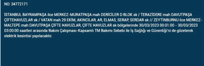İstanbul'da elektrik kesintisi olacak ilçeler belli oldu 13