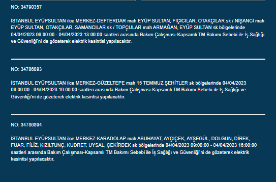 İstanbullular dikkat! Bu ilçelerde elektrik kesintisi olacak 17