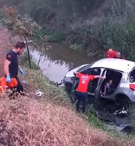 Otomobil sulama kanalına düştü