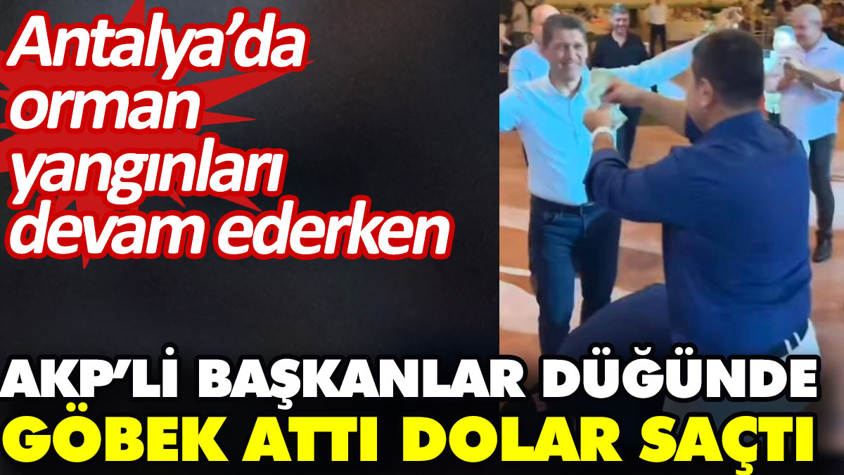 Antalya’da orman yangınları devam ederken AKP’li başkanlar düğünde göbek attı dolar saçtı