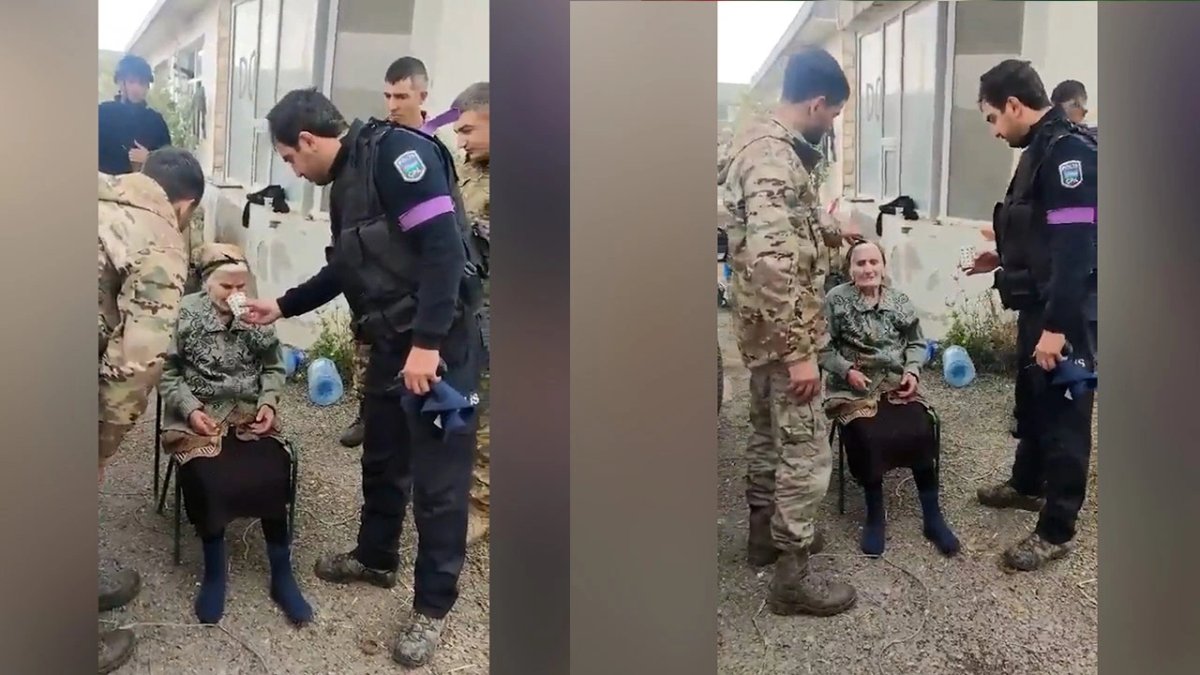 Azerbaycan polisi, Ermeni kadına elleriyle su içirdi