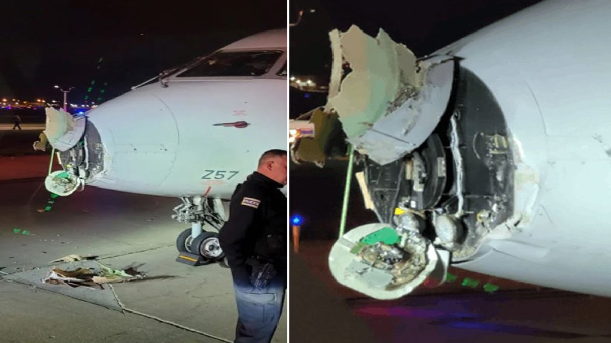 Pilot koskoca kamyonu görmedi. Uçağın burnu hasar aldı