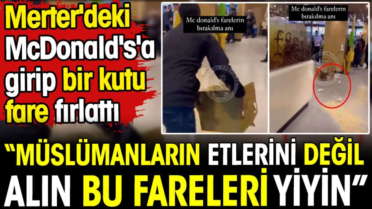 Merter'deki McDonald's'a girip bir kutu fare fırlattı. Müslümanların etlerini değil, alın bu fareleri yiyin