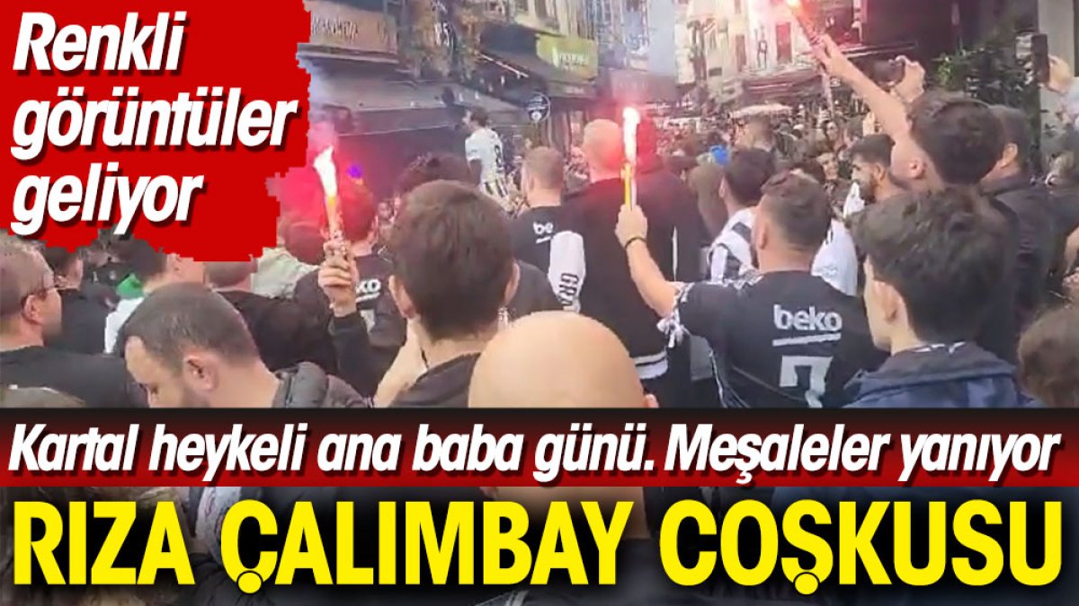 Beşiktaş'ta Rıza Çalımbay coşkusu. Kartal heykeli ana baba günü. Meşaleler yanıyor