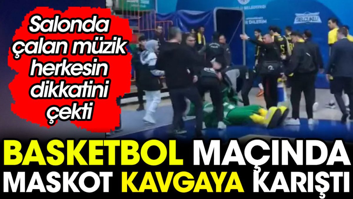 Basketbol maçında 'Konyalım yürü' şarkısı ortalığı gerdi, Kavga çıktı. Bu kez de Kurtlar Vadisi müziği başladı. Maskot yere düştü