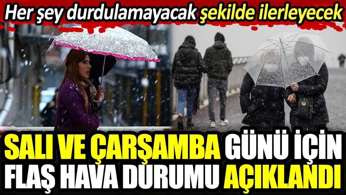 Salı ve Çarşamba günü için flaş hava durumu açıklandı. Her şey durdulamayacak şekilde ilerleyecek