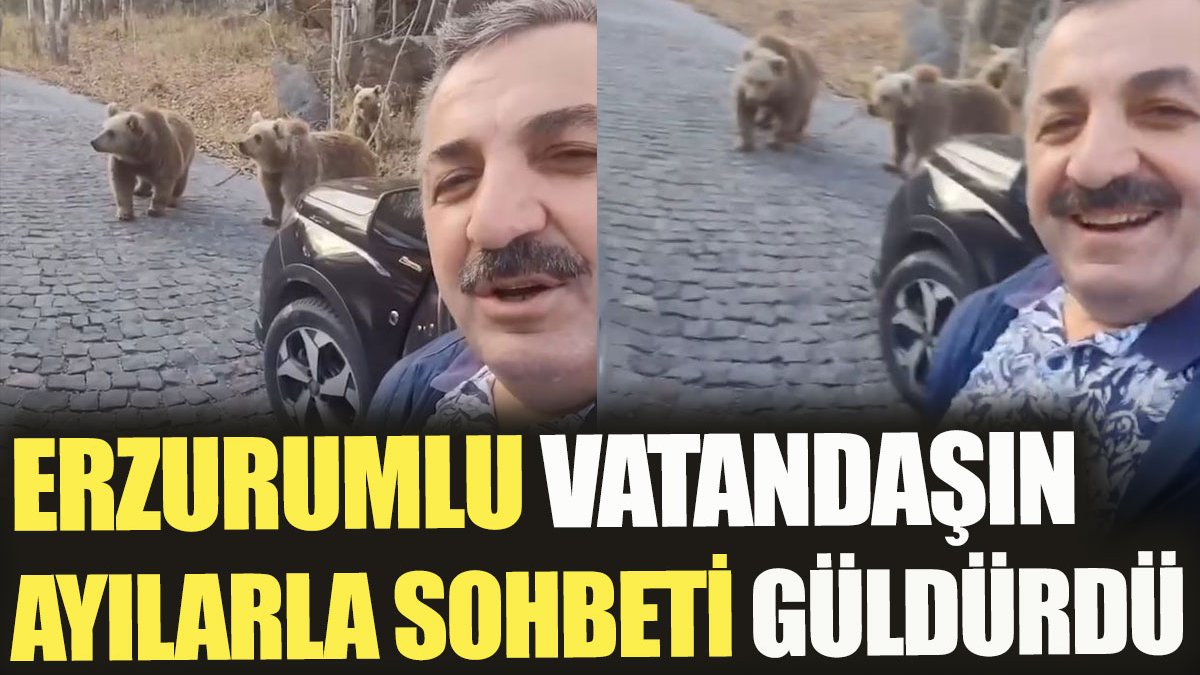 Erzurumlu vatandaşın boz ayılarla sohbeti güldürdü
