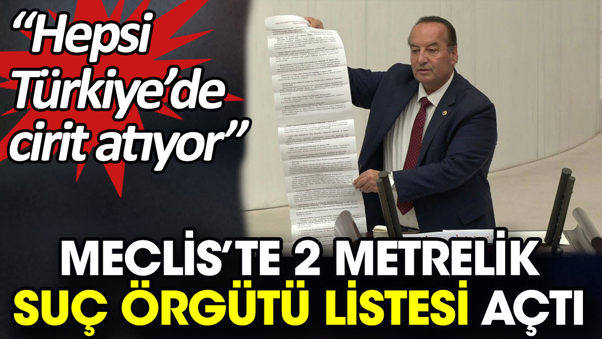 Meclis’te 2 metrelik suç örgütü listesi açtı. “Hepsi Türkiye’de cirit atıyor”