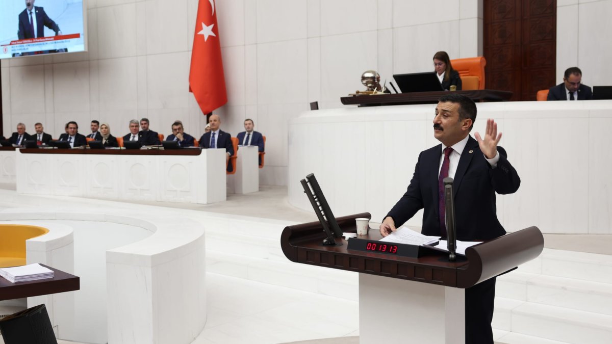 İYİ Partili Türkoğlu Meclis'te konuştu. Bakan Tekin hop oturup hop kalktı