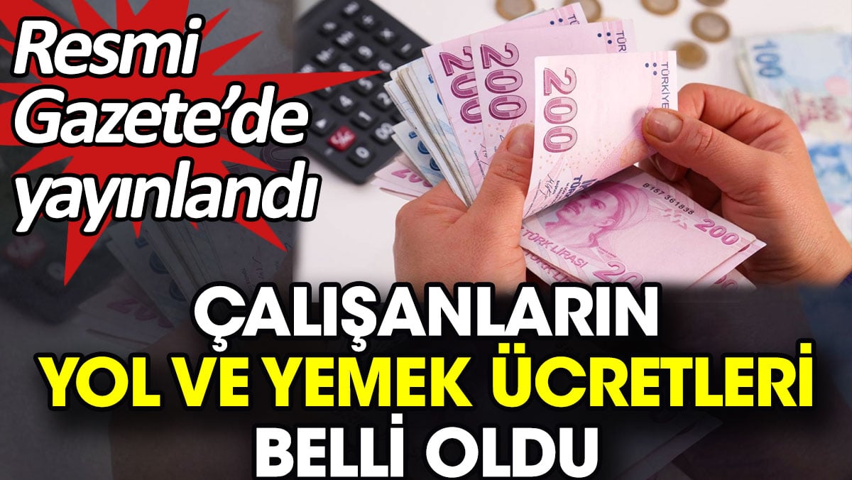 Çalışanların yol ve yemek ücretleri belli oldu. Resmi Gazete’de yayınlandı