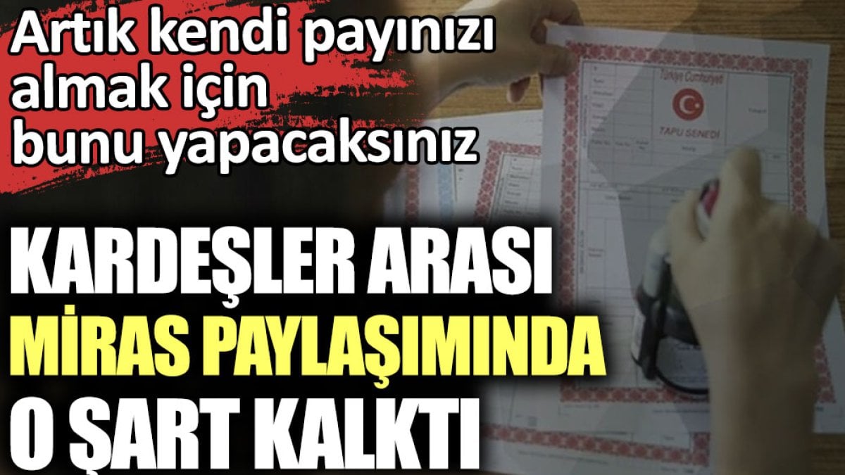 Kardeşler arası miras paylaşımında o şart kalktı. Artık kendi payınızı almak için bunu yapacaksınız