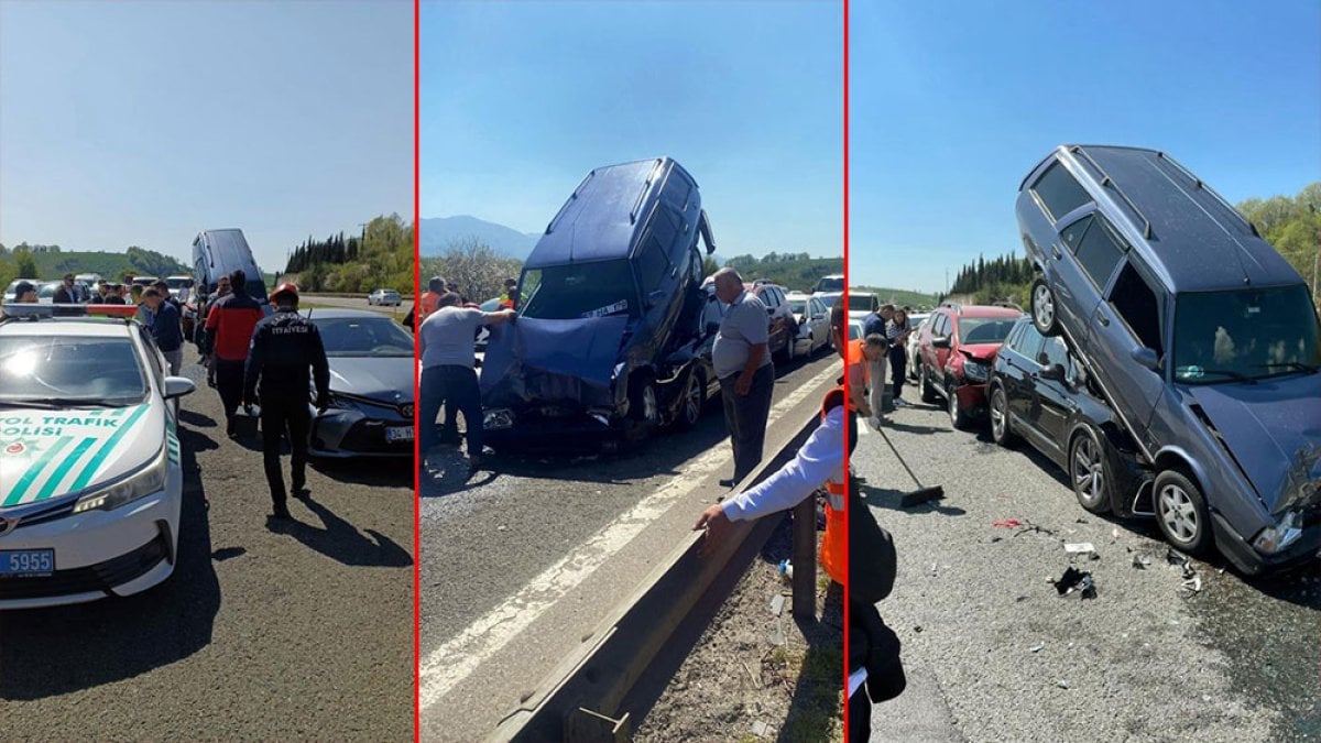 Otoyolda ilginç kaza. Otomobiller üst üste çıktı