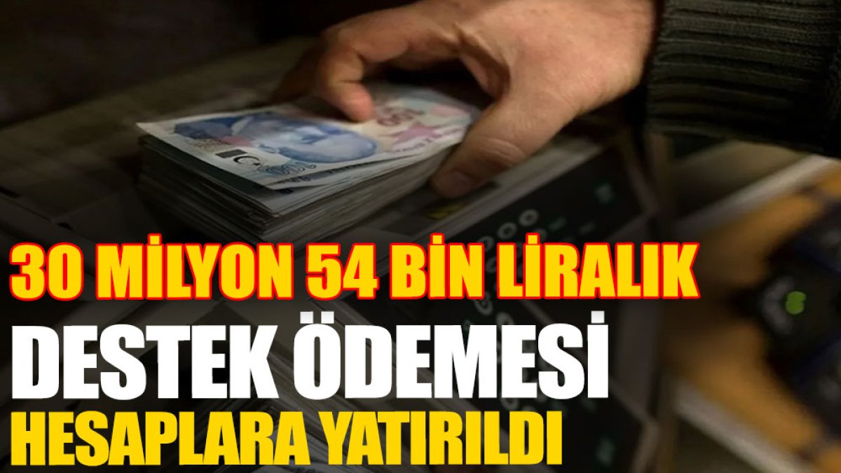 30 milyon 54 bin liralık destek ödemesi hesaplara yatırıldı