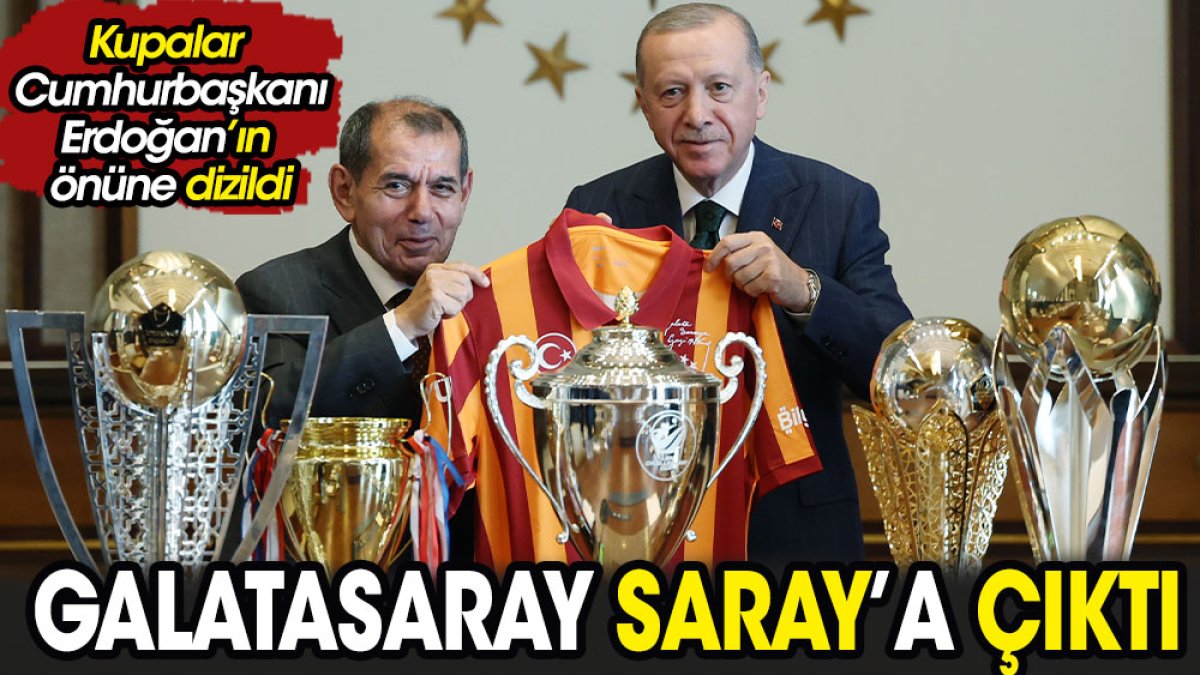 Galatasaray Saray'a çıktı. Kupalar Cumhurbaşkanı Erdoğan'ın önüne dizildi