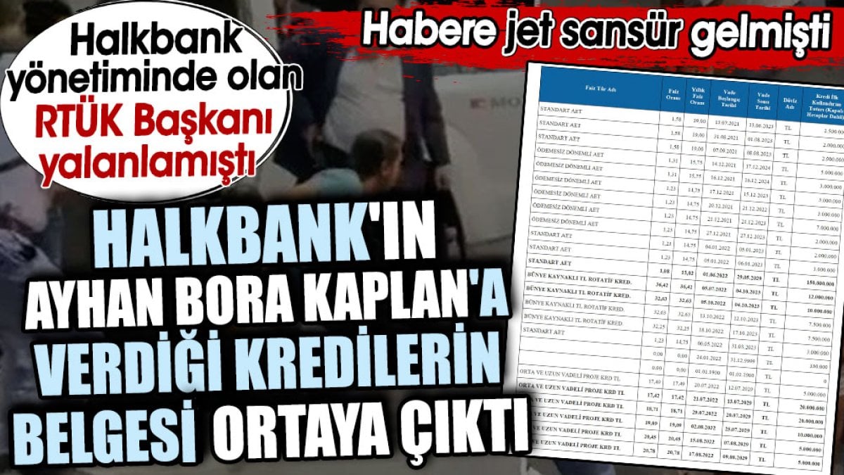 Halkbank'ın Ayhan Bora Kaplan'a verdiği kredilerin belgesi ortaya çıktı. Halkbank yönetiminde olan RTÜK Başkanı yalanlamıştı