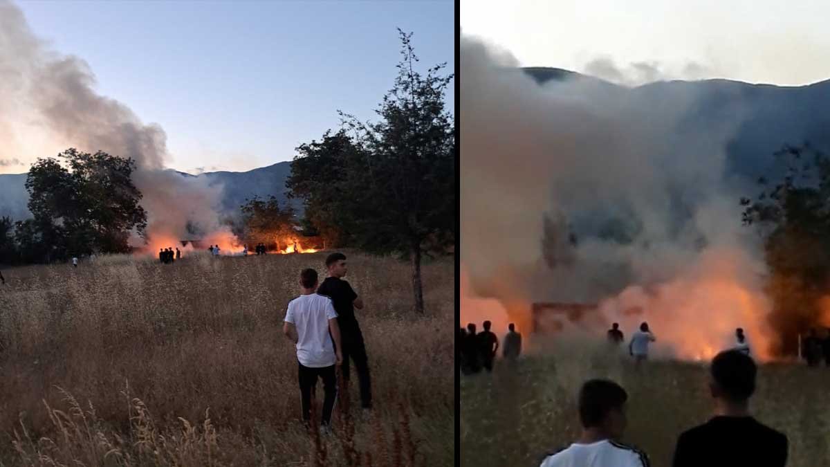 Düğünde atılan havai fişek, araziye düşüp yangın çıkardı