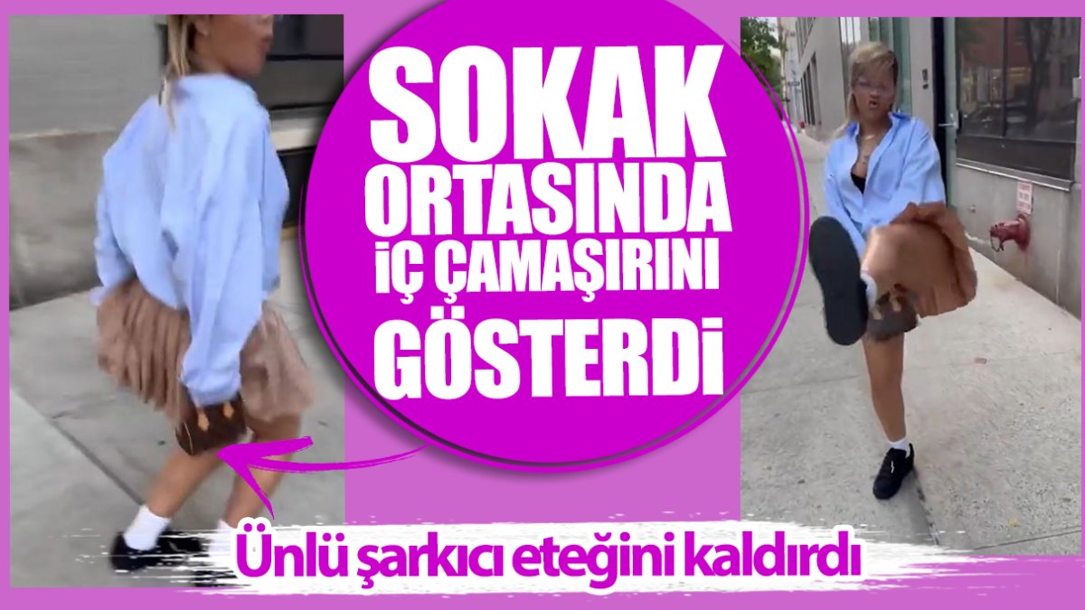 Ünlü şarkıcı sokak ortasında mini eteğini kaldırıp iç çamaşırını gösterdi